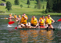 Raft building on a mountain lake