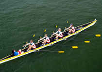 Team fun rowing in a scull